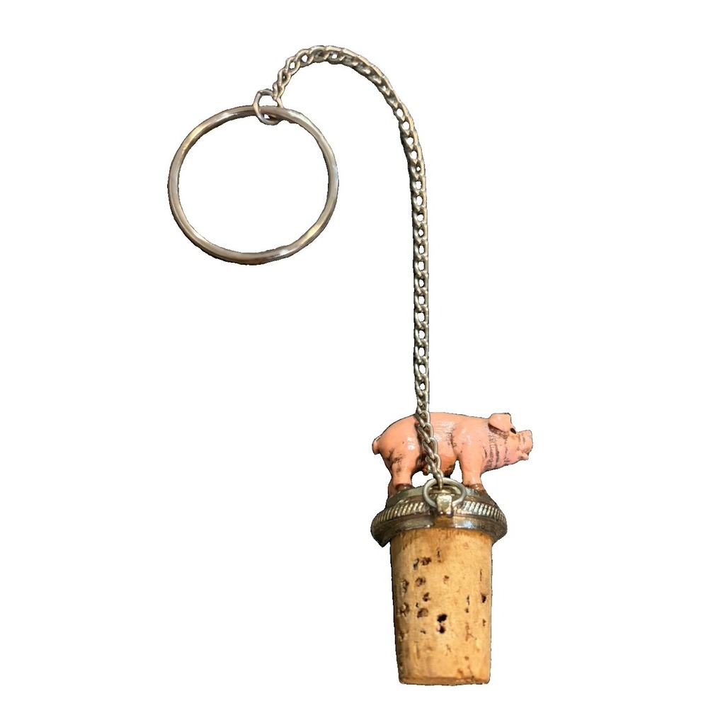 Vintage Pink Pig Cork Bottle Stopper Keychain Novelty Barware Farm Animal - Picture 2 of 7